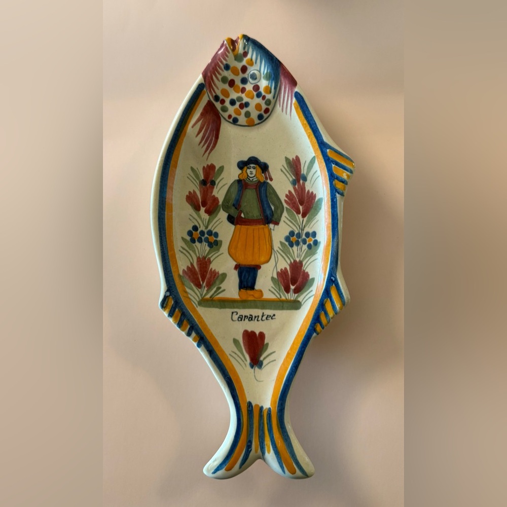 Contemporary Quimper Fish Plate for Display, for Sardines, Olives or Pickles.❤️